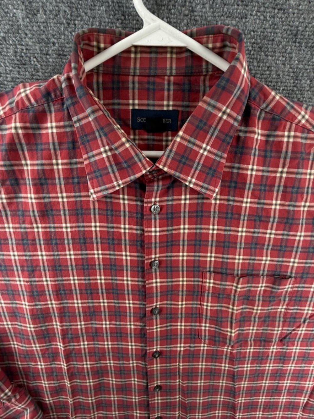 Scott Barber 2XL Red Long Sleeve Plaid Cotton Button Down Shirt Pocket Men